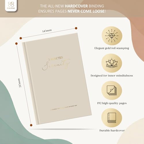 BIROYAL 5 Minute Journal, Gratitude Journal, A5 - Undated 20-Week Layout, Weekly Review, 192 Pages 150gsm Paper, Ribbon Bookmark for Mindfulness & Gratitude Practice