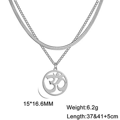UNIFT Necklace For Women- Aum Om Ohm Sanskrit Symbol Round Pendant Beaded Double Layer Chain Charm Necklace,Hinduism Yoga Sanskrit Personalized Amulet Dainty Pendant Necklace Jewelry - color: snake bone chain - silver