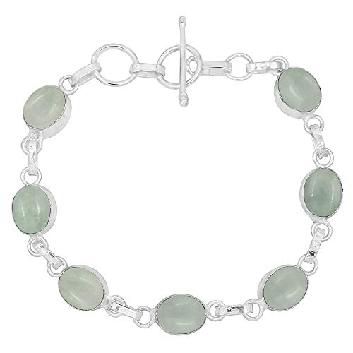 Oval Shape Natural Gemstones Statement Bracelet for Women - 925 Silver Plated Handmade Birthstone Bohemian Vintage Style Women's Jewelry Gifts for Wedding Anniversary Christmas Valentine's Day - color: Aquamarine