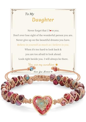 Gifts for Daughter Granddaughter, To My Mom Grandma Wife Girlfriend Sister Jasper Heart Bracelets Birthday Graduation Anniversary Christmas Stocking Stuffers Valentines Mothers Day Jewelry - style: 1.Gift To My Daughter: Red Beads