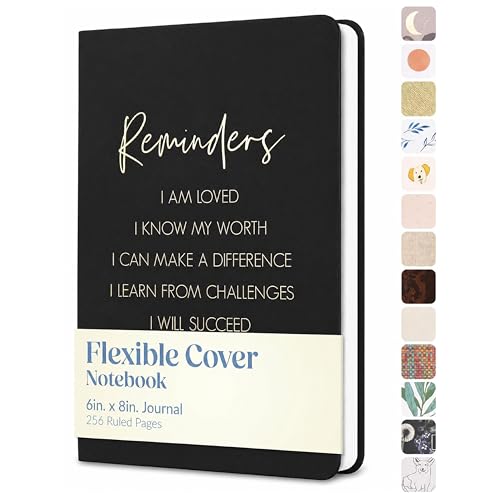 Eccolo Lined Journal Notebook, Flexi-Cover, Reminders, 256 Ruled Pages, Medium 5.75-x-8.25 inches
