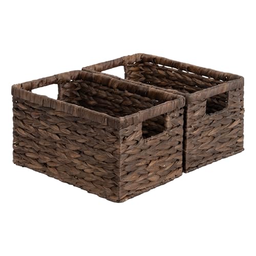 StorageWorks Storage Baskets for Organizing, Water Hyacinth Baskets for Shelves, Organizer Basket with Handles, Decorative Storage Basket for Closet, Pantry Organizers - color: Brown (Water Hyacinth), size: 2x 13¼"L x 8¼"W x 7"H