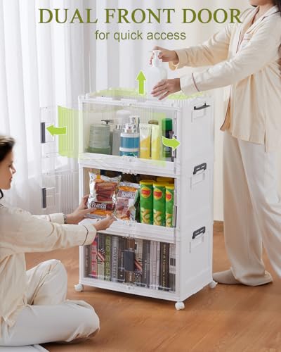OlarHike 144QT Lockable Storage Bins with Lids - Folding Storage Cabinet with Doors & Wheels, Collapsible Plastic Box for Closets, Office, Gathering, Stackable Organizer & Containers, Gifts, 3 Pack - size: 48QT-White, style: 3Pack