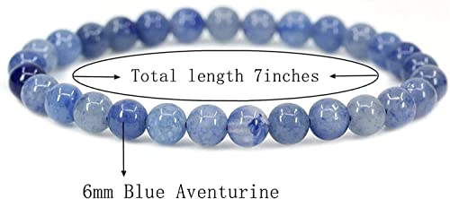 Angelstones Handmade Natural Healing Gemstone 6mm Round Beads Stretch Crystal Bracelet 7 Inch Unisex - color: Blue Aventurine