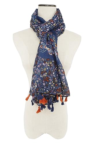 YOUR SMILE Large Boho Scarf for Women Lightweight Floral Printed Scarves Fall Winter Fashion Fringed Shawl wraps - color: 06 Navy Shivering