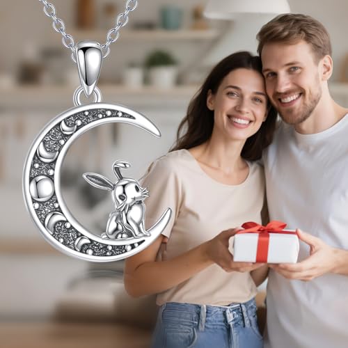 Sun and Moon Necklace 925 Sterling Silver Sun Moon Pendant Gemstone Jewelry Gifts for Women - style: Bunny