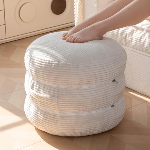 HIGOGOGO Pouf Ottoman Stuffed Round Modern Foam Filled Foot Rest Poufs 20 X 18 Inches Modular Ottomans Separated Into Floor Cushions for Living Room Chair Decorative Stool, Beige - color: Beige, size: Round
