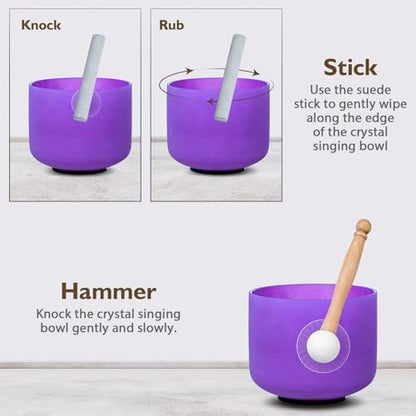8 Inch Purple B Note 432hz Crown Chakra Crystal Singing Bowl Healing with Carrying Case and Rubber Mallet Suede Strikers Oring - color: Purple B Note, size: 8 inch