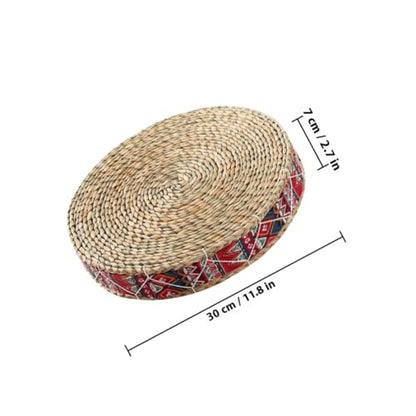 minkissy Woven Round Meditation Cushion 30cm Diameter X 7cm Height Natural Straw Floor Pillow Japanese Style Indoor Seating Pad for Yoga and Zen Practice