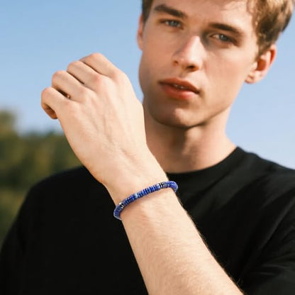 VIBILIA Healing Crystal Bracelets Beaded Bracelets for Men Women Natural Stone Adjustable Bracelets Unique Gifts for Father Son Grandfather Brother Friend - color: Lapis Lazuli