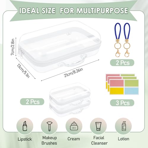 2 Pack Clear Hard Shell Zipper Case, 8.26" × 5.1" × 2.8" Mediun Zippered Hard Pouch with Handle for Toys, Building Blocks, Puzzles, Cosmetics, Travel Essentials