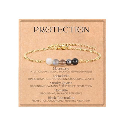 Triple Threat Protection Bracelet for Women,Evil Eye Natural Healing Crystal Beaded Bracelet for Protection - style: Empath Protection (Style 19)