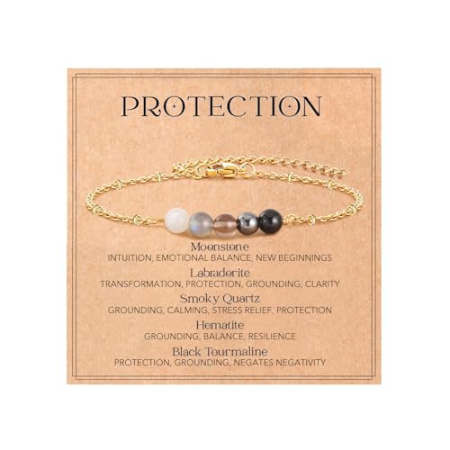 Triple Threat Protection Bracelet for Women,Evil Eye Natural Healing Crystal Beaded Bracelet for Protection - style: Empath Protection (Style 19)