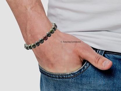 Amazing Gemstone Crystal Bracelet for Women Men's Gifts - Protection Healing Crystal Bracelet - 8mm Gemstone Beaded Stretchable Bracelet Pulseras Para Hombres Mujer Stocking Stuffers Mothers Day Gift (Dragon Bloodstone) - color: Dragon Bloodstone