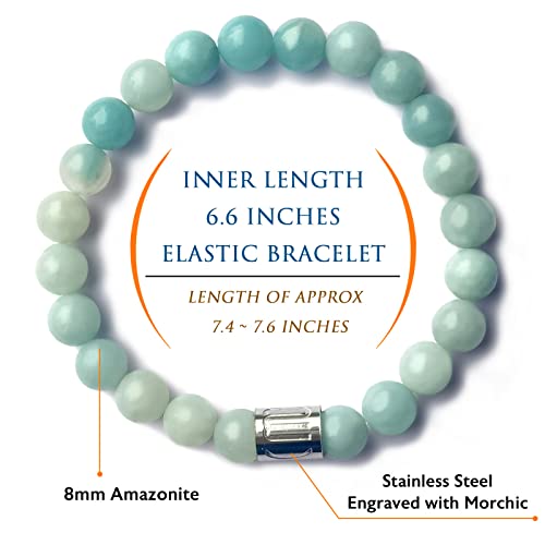 Morchic 8mm Genuine Gemstone Stretch Bracelet for Women Men Unisex, Natural Energy Crystal Stone Beads, Classic Simple Design Cuff Birthday Gift 7.5 Inch - color: Amazonite B