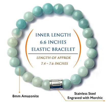 Morchic 8mm Genuine Gemstone Stretch Bracelet for Women Men Unisex, Natural Energy Crystal Stone Beads, Classic Simple Design Cuff Birthday Gift 7.5 Inch - color: Amazonite B