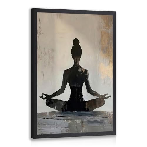 GELDSTEI Wood Framed Zen Wall Art, Modern Yoga Girl Canvas Painting, Tranquil Meditation Wall Decor, Spiritual Aesthetic Picture, Calming Mindfulness Poster Prints for Living Room Spa Yoga 12x16 Inch - color: Black-White(Wood), size: 16"L x 12"W