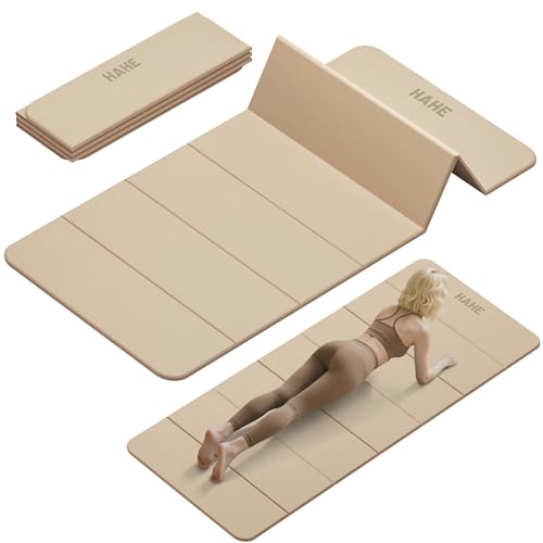 Foldable Yoga Mat,74"Lx32"Wx1/3"Thick,Folding Exercise Mat,Non-slip Wide Pilates Mats for Home Workout/Travel, Portable Yoga Mat Thick for Yoga/Pilates/Camping/Floor Exercises - color: Cream