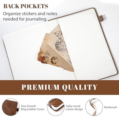 CAGIE Lined Journal for Men Women, Tree Growth Ring Leather Bound Journal Notebook, 256 Pages 100 GSM Journals for Writing, A5 Hardcover Journaling Notebooks,2 Pack (Brown & Khaki) - color: I-Brown & Khaki
