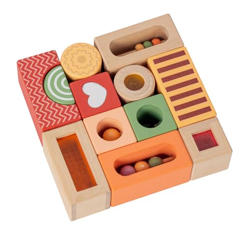 Fun with Sounds Wooden Discovery Blocks for Toddlers with Acoustic Sounds, Toddler Toys for Preschool Learning Activities (Red)