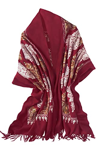 Urban CoCo Women's Embroidered Tassel Long Shawl Oversize Scarf Wraps for Women - color: #2-wine