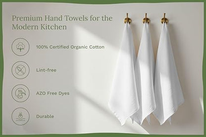 Organic Cotton White Dish Towels - 10 Pack Quick Drying White Kitchen Towels - Lint-Free Organic Cotton Dish Cloths - Extra Large Highly Absorbent Blank Tea Towels - 27"x27" - color: White