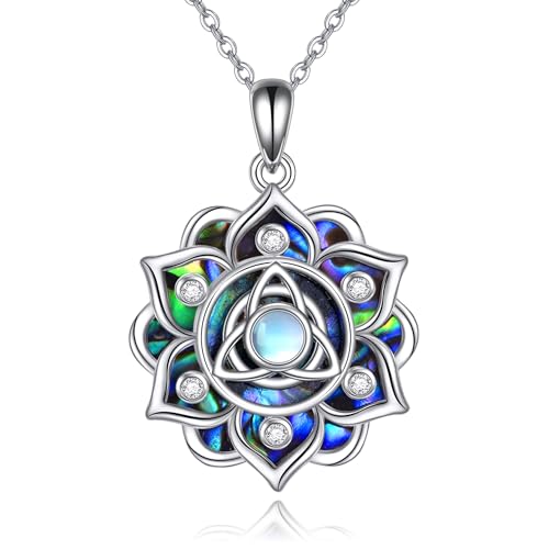 ONEFINITY Lotus Necklace 925 Sterling Silver Moonstone Pendant Necklace Yoga Lotus Jewelry for Women - style: Celtic Knot Lotus
