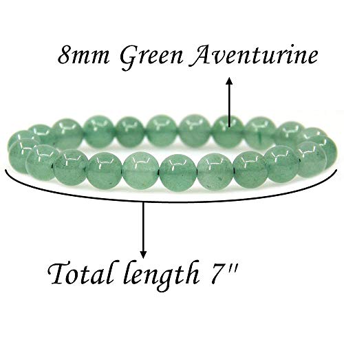 Angelstones Handmade Natural Healing Gemstone 8mm Round Beads Stretch Crystal Bracelet 7 Inch Unisex - color: Green Aventurine