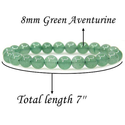 Angelstones Handmade Natural Healing Gemstone 8mm Round Beads Stretch Crystal Bracelet 7 Inch Unisex - color: Green Aventurine