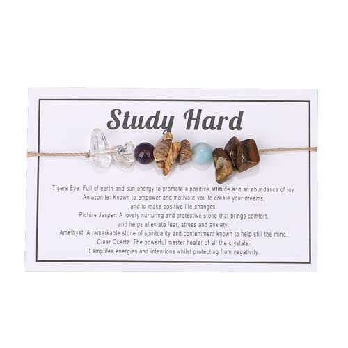 tenghong2021 Chakra Crystal Beaded Bracelet with Wish Card Adjustable Spiritual Anxiety Stone Beads Braide String Bracelet Yoga Meditation for Women Men Jewelry Birthday Gifts - style: Study Hard