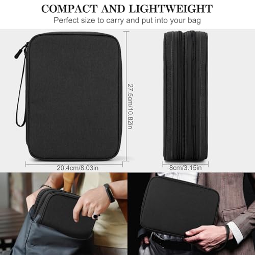FYY Electronic Organizer, Extra Large Travel Cable Organizer Bag Pouch Portable Waterproof Double Layers All-in-One Storage Bag for iPad, Cable, Power Bank, Laptop Charger for Office/Home, Black