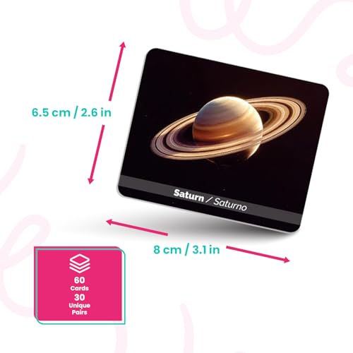 Menique Universe Memory Matching Game – 60 Cards (30 Pairs) – Bilingual Space Game with Planets, Stars & More – Educational for Kids and Adults - style: Universe