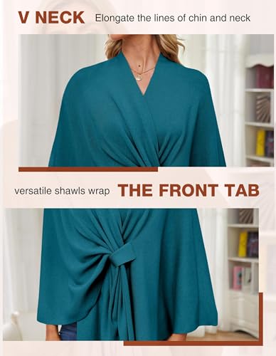 PULI Women's Elegant Shawl Wraps Soft Open Front Poncho Sweater for Spring Fall Winter - color: Front Tab-dark Cyan