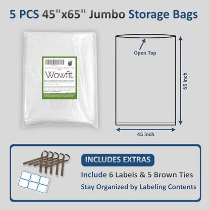 Wowfit 5 CT 45x65 inches Extra Large Clear Plastic Bags Perfect for Car Seat, Luggage, Suitcase, Stroller, Chair, Kids Bike and Attic Storage (3 Mil Flat Bags) - size: 45"x65"