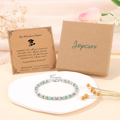 JoycuFF 𝗚𝗶𝗳𝘁𝘀 𝗳𝗼𝗿 𝗪𝗼𝗺𝗲𝗻 𝗠𝗼𝗼𝗻𝘀𝘁𝗼𝗻𝗲 𝗕𝗿𝗮𝗰𝗲𝗹𝗲𝘁 Amazonite Colorful Imperial Jasper Stainless Steel Beads Bracelets, Graduation Christmas Valentines Mothers Day Birthday Gifts - style: Graduation Gifts-Behind You...-Amazonite