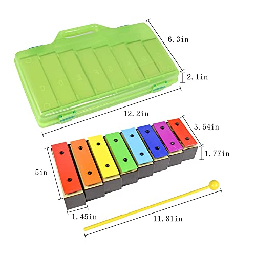 ENNBOM Xylophone Glockenspiel 8 Notes Chromatic Resonator Bells with Green Case