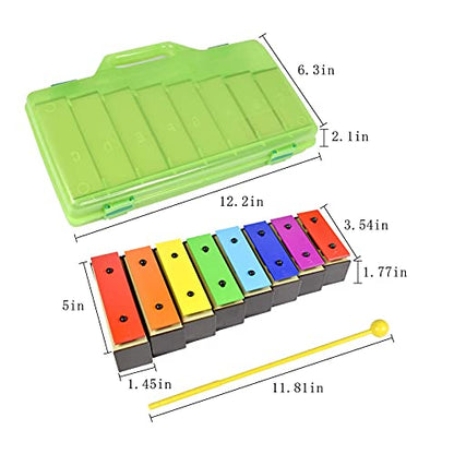 ENNBOM Xylophone Glockenspiel 8 Notes Chromatic Resonator Bells with Green Case