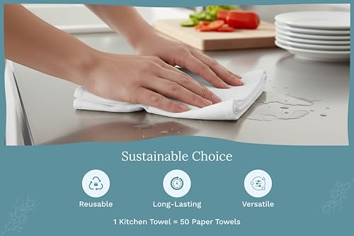 Organic Cotton White Dish Towels - 10 Pack Quick Drying White Kitchen Towels - Lint-Free Organic Cotton Dish Cloths - Extra Large Highly Absorbent Blank Tea Towels - 27"x27" - color: White