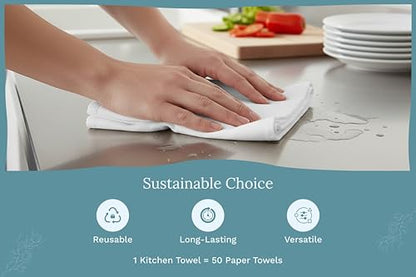 Organic Cotton White Dish Towels - 10 Pack Quick Drying White Kitchen Towels - Lint-Free Organic Cotton Dish Cloths - Extra Large Highly Absorbent Blank Tea Towels - 27"x27" - color: White