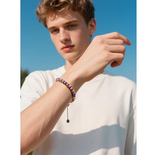 VIBILIA Healing Crystal Bracelets Beaded Bracelets for Men Women Natural Stone Adjustable Bracelets Unique Gifts for Father Son Grandfather Brother Friend - color: Natural