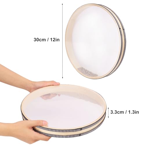 2-Piece 12 Inch Poplar Wood Ocean Drum Set for Sound Healing and Home Decor - size: 12 Inch