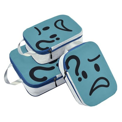 Waterproof 3 Set Travel Packing Cubes For Suitcases Polyester Folding Closet Organizer, Question Mark Confused Look (3 Set) - color: Question Mark Confused Look