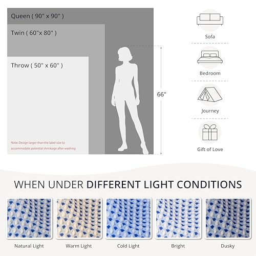 Lightweight Cotton Waffle Throw Blanket, Modern Two-Tone Check Pattern, Soft & Breathable for Bed, Couch, Sofa, All Seasons –Navy Blue/White, 50"x60" - color: Navy/White, size: Throw