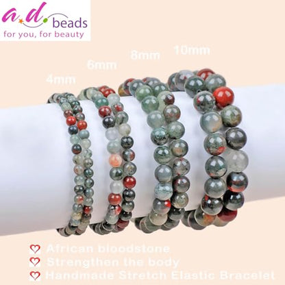 AD Beads Handmade Gemstone Stretch Elastic Bracelet Crystal Healing Reiki Nature's Beauty and Spiritual Essence Unisex - color: African Bloodstone (Strengthen the Body), size: 4mm
