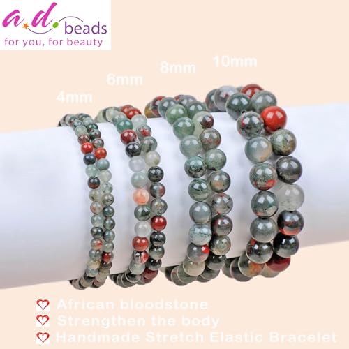 AD Beads Handmade Gemstone Stretch Elastic Bracelet Crystal Healing Reiki Nature's Beauty and Spiritual Essence Unisex - color: African Bloodstone (Strengthen the Body), size: 8mm