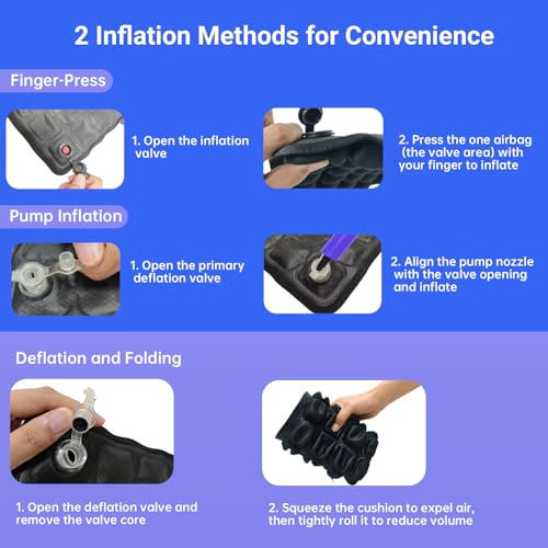JNHEST Travel Seat Cushion, Without Pump Inflatable Seat Cushion for Long Flights, Press Design Air Portable Seat Travel Cushion, 49 Airbags for Car,Office,Stadium,Ergonomically Pressure Relief.