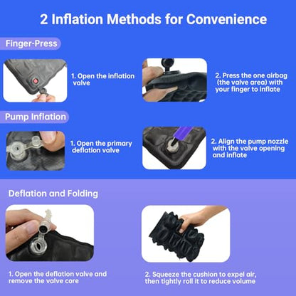 JNHEST Travel Seat Cushion, Without Pump Inflatable Seat Cushion for Long Flights, Press Design Air Portable Seat Travel Cushion, 49 Airbags for Car,Office,Stadium,Ergonomically Pressure Relief.