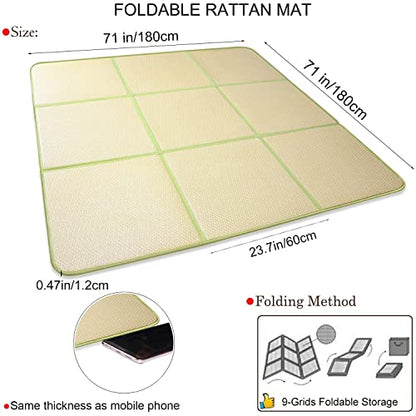 Nisorpa 71'' x 71'' Japanese Tatami Mat Igusa Tatami Mattress 0.47'' Thick Japanese Floor Mattress Rattan Non-Slip Breathable Memory Foam Area Rug Bedroom Mat, Green - color: Green