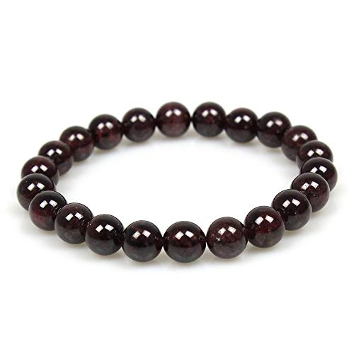 MJDCB Featured Men Women 8mm Beads Bracelet Elastic Natural Stone Yoga Bracelet Bangle 6.7" - color: Garnet