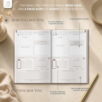 BIROYAL 5 Minute Gratitude Journal 2026 - Undated Daily Gratitude Journal for Women - 20 Weeks 5 Minute Guide Journals - Daily Journals with Prompts for Happiness, Mindfulness & Reflection - Self Care Gift - color: Khaki